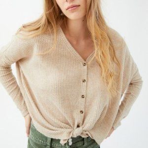 UO Thermal Knit Dolman Button up